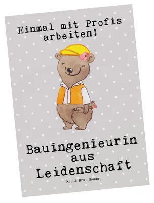 Produktbild von Mr. & Mrs. Panda Grußkarte Bauingenieurin Leidenschaft - Grau Pastell - Geschenk, Ansichtskarten, Lustig, Postkarte, Spruch, Baustelle, Fotokarte, Postkarten, Beruf