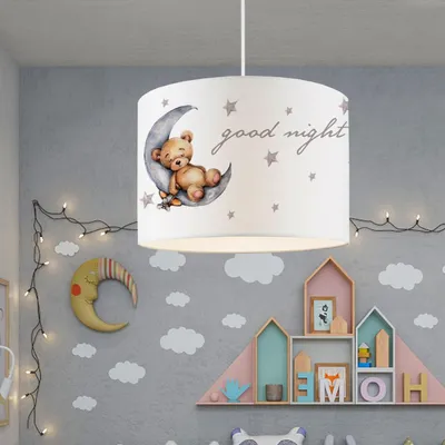 Immagine prodotto di Lampada a sospensione per bambini 'Rugby' E27 regolabile in altezza di colore bianco con motivo a orsetto
