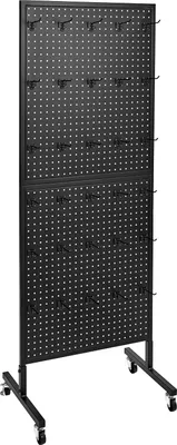 Zdjęcie produktu dla Stojak ekspozycyjny na pegboard SucceBuy, 405x600x1670 mm, stojak prezentacyjny z kółkami i 30 haczykami, stalowa tablica do supermarketów, sklepów detalicznych i jubilerskich, czarny