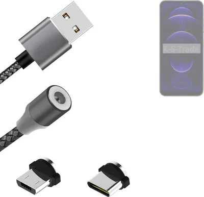 Produktbild von K-S-Trade Hochwertiges Magnet-Lade-kabel Sync-Kabel Daten-Kabel kompatibel mit Hotwav Note 13 mit USB-Typ-C-Anschluss und Micro-USB-Anschluss 2A bis