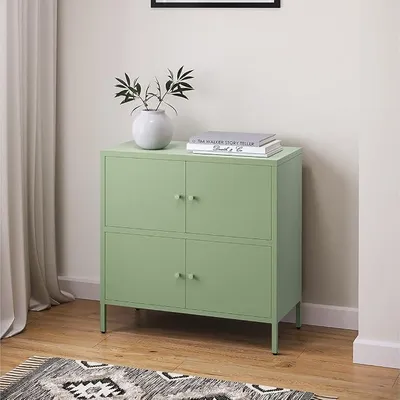 Imagen del producto de Cómoda Atriona de 80 cm, con 2 compartimentos, color verde menta. Mueble aparador con 4 puertas