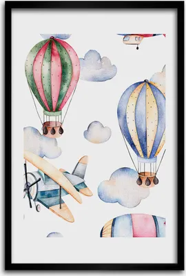 Produktbild von Bild - Bilderrahmen - 40 cm x 60 cm - MDF - Rahmen - Wandkunst - Ballons und Flugzeuge