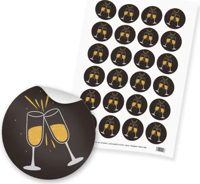 Produktbild von itenga 24x Sticker  Sektgläser schwarz weiß gold (Motiv 208)