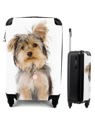 Produktbild von MuchoWow® Koffer Handgepäck Trolley Rollkoffer Kleine Reisekoffer mit 4 Rollen - Porträt eines Yorkshire-Terriers - Cabin Size < 55x40x23 cm & 55x40x20 cm - Fotokoffer - Kabinenkoffer - Boardgepäck - Reise-Box - Reisekoffer - Reisegepäck - Koffer mit Bild - Trolley für Kinder