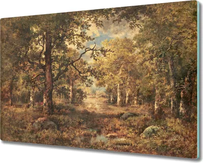 Produktbild von Glas-Herdabdeckplatte Glaskeramikkochfeld-Abdeckung Spritzschutz - 80x52 cm - Herbst Wald Malerei