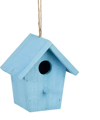 Produktbild von Relaxdays Deko Vogelhaus bunt, aus Holz, Kleines Vogelhäuschen, Frühlingsdeko zum Aufhängen, HBT: ca. 16 x 15 x 11 cm, blau