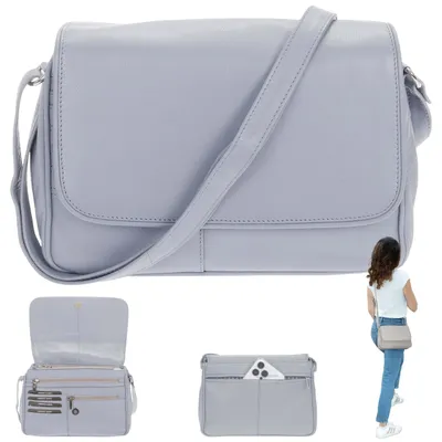 Produktbild von Handtasche Damen Leder mittel klein Lederhandtasche Schultertasche Damen Schultergurt Damentasche Echtleder weich Alessandro Florenz 12975 LightGrey 9