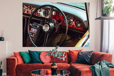 Produktbild von MuchoWow® Poster Auto - Lenkrad - Armaturenbrett 180x120 cm - Fotoplakat