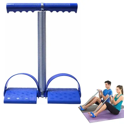 Produktbild von Bauchtrainer – Elastisches Widerstandsband – Einzelgurt – Bauchmuskeltrainer – mit Griff und Pedal – für Ganzkörpertraining und Fitness - Blau