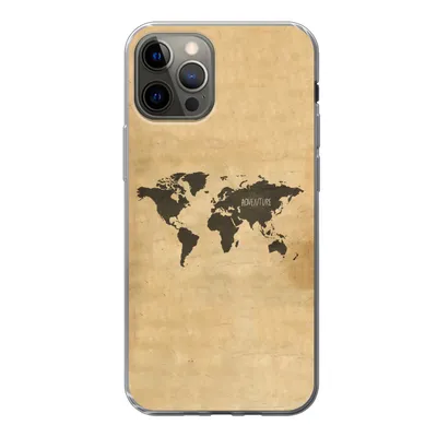 Produktbild von MuchoWow® Handyhülle Schutzhülle Hülle für iPhone 13 Pro Weltkarte - Braun - Zitat Silikon Softcase Handy Hülle - Handy-Tasche