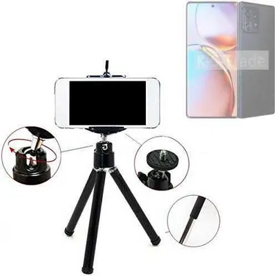 Produktbild von K-S-Trade Smartphone Stativ Dreibein kompatibel mit Motorola Edge+ 2023  Tripod aus Aluminium Klemmstativ Stativ Adapter für Mobiltelefone schwarz 1x