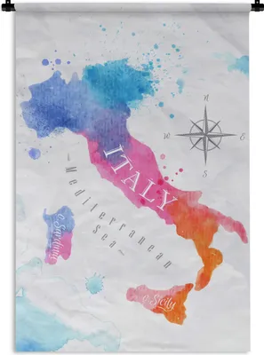 Produktbild von MuchoWow® Wandteppich Wandbehang Weltkarte - Ölfarbe - Italien 120x180 cm Tapisserie Dekoration Wandtuch - Schlafzimmer - Dekorationen für das Haus