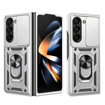 Produktbild von Outdoor Panzer Hülle für Samsung Galaxy Z Fold 5 mit Kameraschutz Ringhalter  Silber