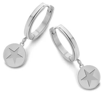 Produktbild von CO88 Collection Sense 8CE-70126 Stalen oorringen met hanger - rond - ster - 15mm - Zilverkleurig