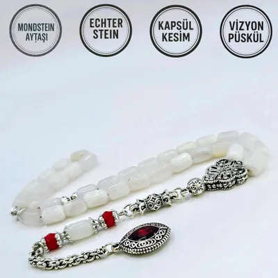 Produktbild von Tesbih Tespih MONDSTEIN AY TASI Echter Stein Rosary Prayerbeads Kapsül Subha Tasbih Misbaha Gebeteskette