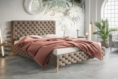 Produktbild von Polsterbett 180x200cm Felix - Glamour Chesterfield Design, Doppelbett mit Lattenrost & Kopfteil, Samtsotff (Braun - Paros 03)
