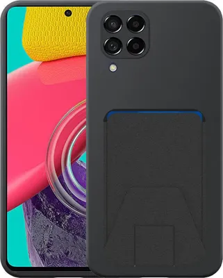 Zdjęcie produktu dla Etui na telefon Samsung Galaxy M53 z regulowanym skórzanym slotem na karty - elastyczne etui na tył z silikonu TPU z regulowanym skórzanym slotem na karty - czarne - Smartphonics
