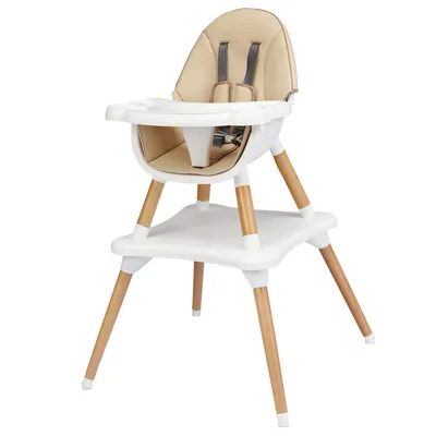 Image de COSTWAY Chaise haute pour bébé 4 en 1, Chaise haute & Chaise à manger & Groupe de sièges pour enfants réglable en hauteur avec ceinture de sécurité & plateau amovible Kaki