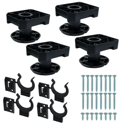 Produktbild von Set aus 4 verstellbaren Küchenfüßen 6,5 - 8,5 cm, belastbar bis 450 kg + Clips