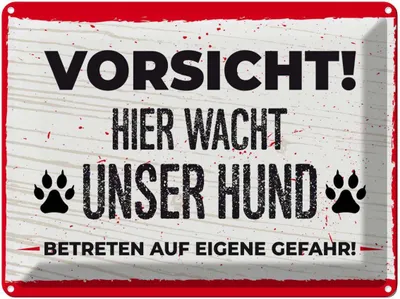 Produktbild von vianmo Blechschild 30x40 cm Vorsicht! Hier wacht uner Hund! Warnschild Hinweisschild Sicherheit Vorsicht