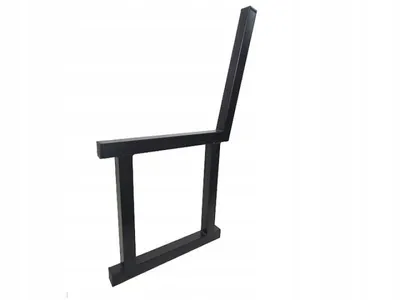 A black metal frame for a bench, presented against a white background.