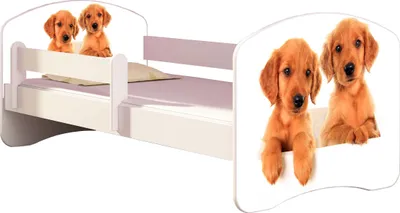 Produktbild von ACMA Jugendbett Kinderbett Junior-Bett Komplett-Set mit Matratze Lattenrost und Rausfallschutz Weiß 39 Welpen 140x70