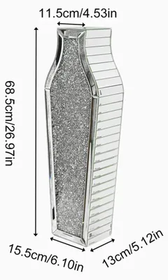 Produktbild von Große Luxus Bodenvase - Moderne Spiegelvase mit zerstoßenen Diamanten - Glas und Kristall - 68 cm hoch - Für Trockenblumen