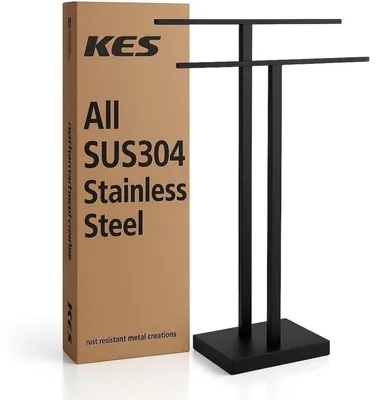 Image de Porte-serviettes sur pied, noir, 2 barres, en acier inoxydable 18/8, modèle BTH231-BK