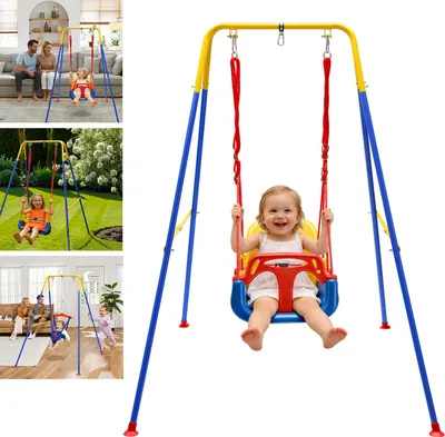 Immagine prodotto di Altalena per bambini Izrielar 4in1 con telaio – Altalena e saltello per bambini dai 6 mesi ai 10 anni, pieghevole, stabile, fino a 90 kg, per giardino e interni