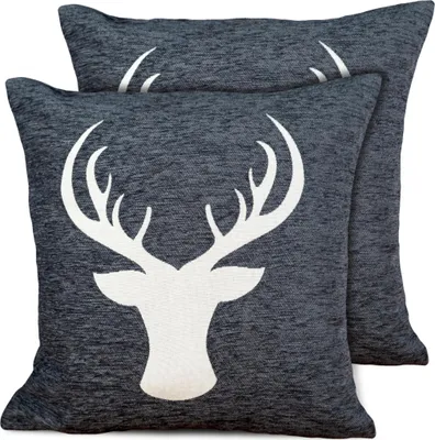 Produktbild von 2er Set Kissenhüllen 45x45 cm dunkelgrau mit Hirsch als Weihnachtsdeko