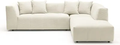 Produktbild von Großes Ecksofa rechts aus beigem Velours mit feinen Streifen - NAEMIA von Maison Céphy
