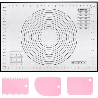 Immagine prodotto di Tappetino in silicone da forno, 60x40 cm, con 3 spatole per impasto, antiaderente, resistente al calore, antiscivolo