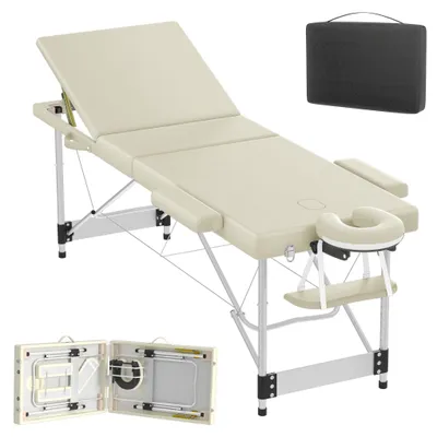 Immagine prodotto di Letto da massaggio pieghevole, regolabile in altezza, tavolo da massaggio stabile, lettino terapeutico e lettino per trattamenti estetici di ampie dimensioni, adatto per uso professionale e domestico, colore beige