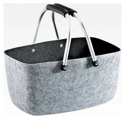 Produktbild von Filzkorb grau-schwarz mit Aluhenkeln, 36x22x18 cm, Filztasche, Einkaufskorb, Tragekorb robust und vielseitig für Einkäufe und Aufbewahrung