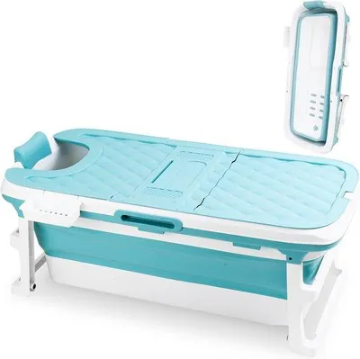 Immagine prodotto di Vasca da bagno pieghevole XL 132 cm - Blu - Vasca da bagno per adulti - Vasca da bagno per la doccia - Vasca per bagno freddo