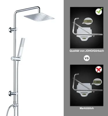 Productafbeelding van JOHO RVS doucheset zonder kraan, chroom douche systeem met regendouche, doucheset, handdouche, en een vierkante hoofddouche van 20x20 cm