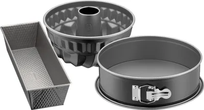 Produktbild von Kaiser Inspiration Backformen-Backset, 3-teilig, mit Springform (Flachboden), Bund-/ Gugelhupfform, Königskuchenform, antihaftbeschichtet, auslaufsicher