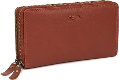 Produktbild von Leder Geldbörse Damen XXL | Echtes Leder Portemonnaie Groß mit Doppeltem Reißverschluss, 29 Kartenfächer, Münzfach,RFID & NFC Schutz,Frauen Geldbeutel