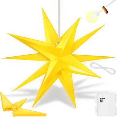 Immagine prodotto di KESSER® stella illuminata 3D, stella di Natale a LED con timer per interni ed esterni, stella dell'Avvento illuminata da appendere + luce bianca calda