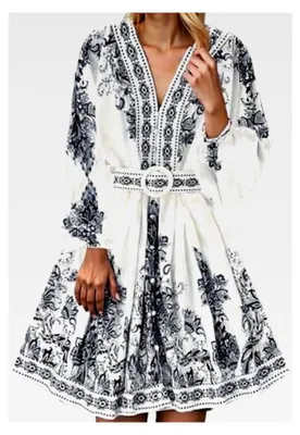 Produktbild von Boho Kleid Damen Sommer Langarm A-Linie Freizeitkleid mit Gürtel leicht und luftig festliche Kleider mit Knopfleiste Strandkleid Casual Maxikleider Partykleid