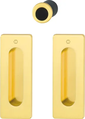 Produktbild von HOPPE Schiebetürmuschel Set M464 - ohne Schloss, eckige Rosette BL, Messing-PVD | Muschelgriffe