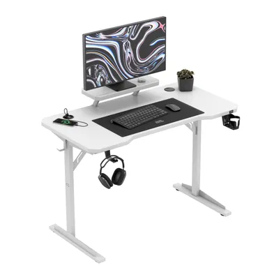 Zdjęcie produktu dla Mark Adler Leader 5.1 White - Biurko komputerowe z półką na monitor, ładowarką USB, prowadzeniem kabli i uchwytem na kubek, do 60 kg