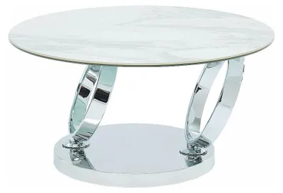 Produktbild von Couchtisch mit drehbaren Platten JOLINE - Gehärtetes Glas und Keramik - Marmoreffekt - Farbe Weiß