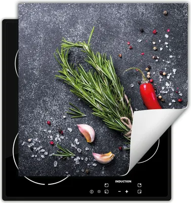 Image de DarHaus Plaque de recouvrement pour four 60x52 cm Tapis antidérapant Enroulable, ardoise - Chilli - Épices