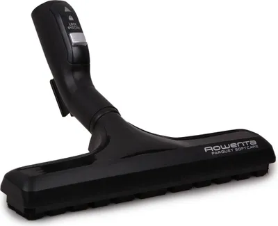 A black vacuum cleaner floor nozzle is shown against a white background.