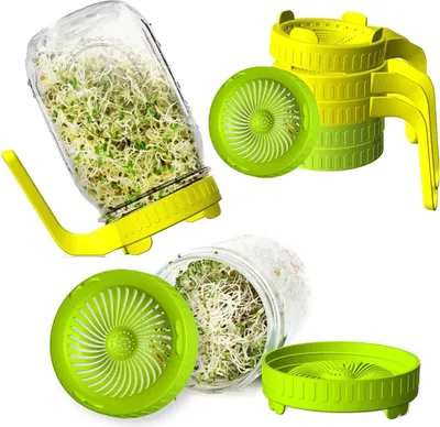 Produktbild von Keimglasdeckel, Sprossen-Anzuchtset für Einmachgläser mit breiter Öffnung, Keimset, Keimset, Sprouten-Maker für Brokkoli, Alfalfa, Rettich, Klee, Mungbohnen, Salat, Mix-Sprossen (6 Stück, 3 gelb