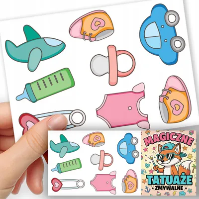 Produktbild von ABWASCHBARE KINDERTATTOOS TEMPORAER - Muster Babyparty - 8 St.