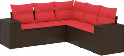 Image de vidaXL Ensemble de 5 canapés de jardin avec coussins, marron, polyrattan