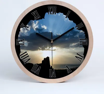 Produktbild von Holzuhr 30fi cm wanduhr - schwarze Spitzen - Sonnenuntergang