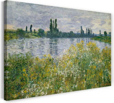 Produktbild von Leinwandbild (80x60cm): Claude Monet - Seine-Ufer, Vétheuil (1880), echter Holz-Keilrahmen inkl. Aufhänger, handgefertigt in Deutschland